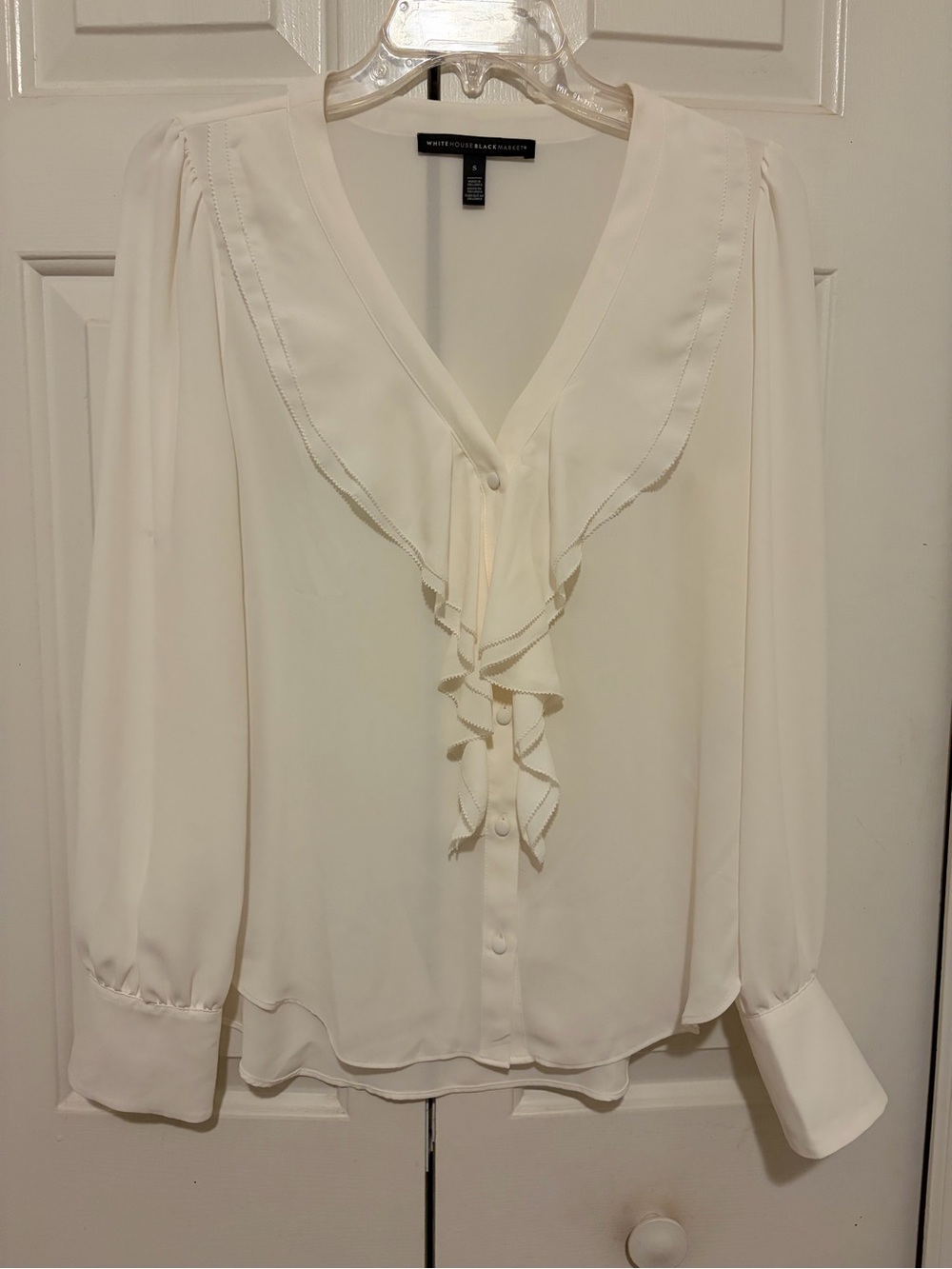 White House Black Market White Ruffle Front V-Neck Blouse